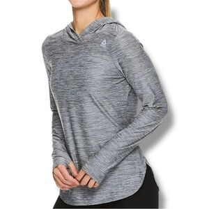 REEBOK - CHARCOAL LONG SLEEVE ATHLETIC WORKOUT HOODIE IN GRAY HEATHER - SIZE L